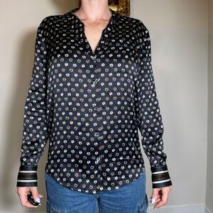 Equipment Navy Blue Moon & Star Print Silk Shirt Size Small